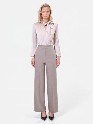 Pantalone a vita alta in misto viscosa tortora beige