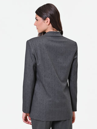 Dark Grey Single-Breasted Jacket with Pinstripe Effect