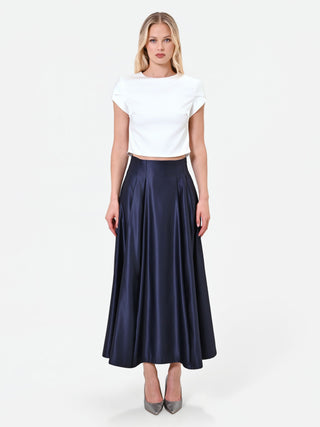 Gonna lunga blu navy con ampie pieghe