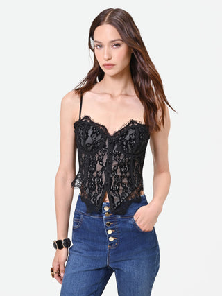 Black Floral Lace Bustier Top