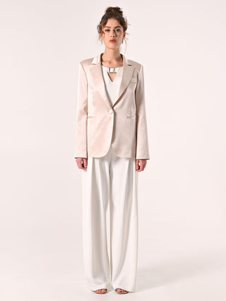 Beige One-breasted Jacket in Structured Satin