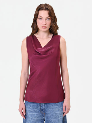 Satin-Top in Bordeaux mit Wasserfallausschnitt