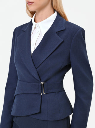Navy Blue Polyviscose Crossover Jacket with Buckle