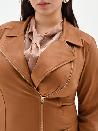 Curvy Camel Faux Suede Biker Jacket