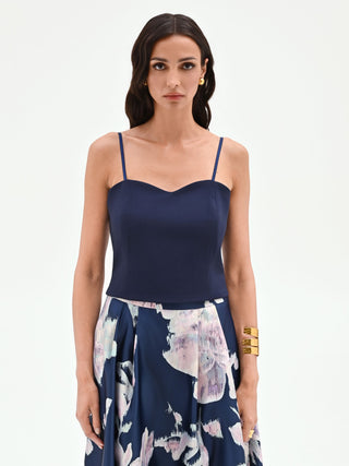 Top bustier blu con scollo a cuore