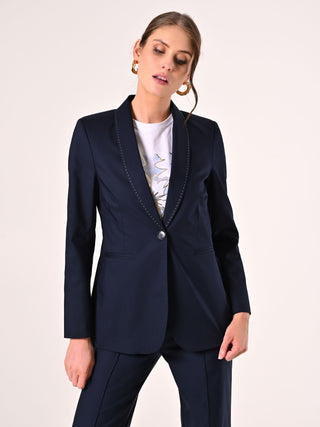 Blue Cotton Jacket with Contrasting Stitching