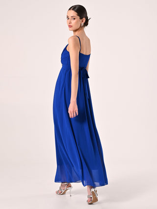 Robe coupe empire en crêpe georgette bleu de Chine