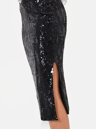 Black Sequin Midi Skirt