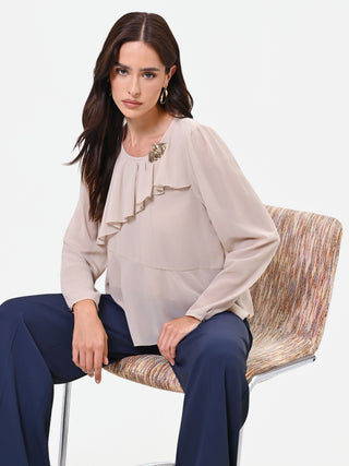 Taupefarbene Bluse mit asymmetrischer Rüsche