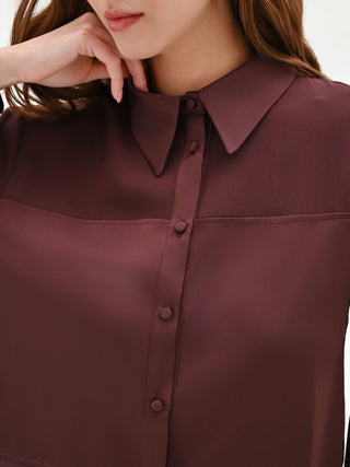Camicia cioccolato con inserti geometrici