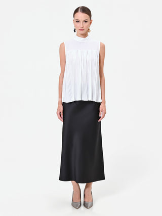 Cream White Pleated Sleeveless Top