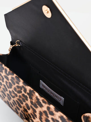 Schwarze Kuvert-Clutch mit Animal-Print und Golddetail