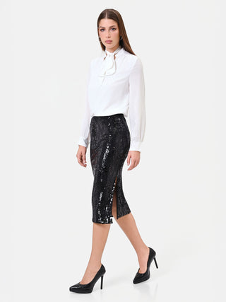 Black Sequin Midi Skirt