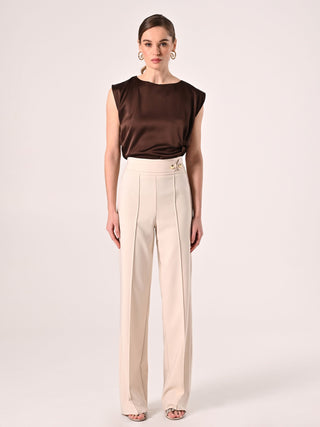 Flared Trousers in Light Beige Technical Fabric