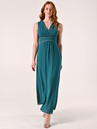 Long Royal Green Dress with Rhinestone Piping