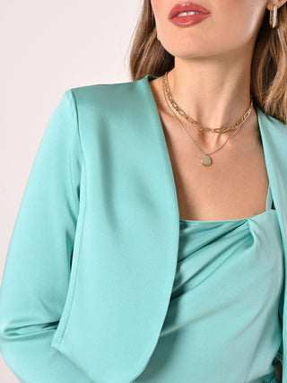 Aqua Green & Pink Satin Shrug