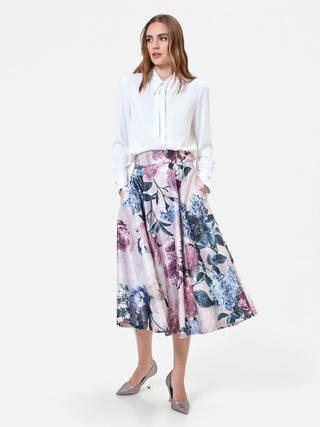 Satinrock in Altrosa mit floralem Print