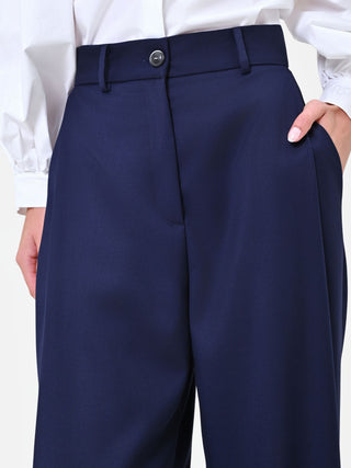 Navyblaue Palazzo-Hose mit Bundfalten aus Tech-Gewebe