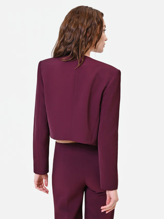 Burgundy Red Cropped Jacket with Cascading Lapels