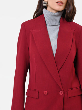 Burgundy Double-Breasted Jacket with Peak Lapels