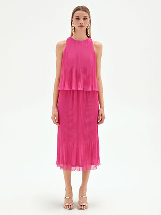 Robe midi fuchsia plissée