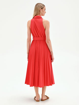 Abito chemisier rosso con gonna plissettata