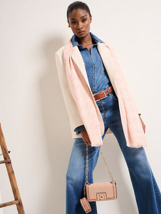 Mini Raffia-effect Shoulder Bag in Pink