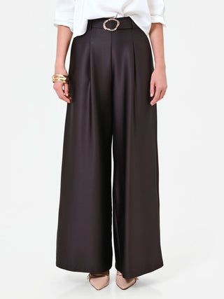 Dark Brown Belted Palazzo Pants
