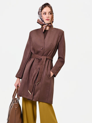 Trench marrone effetto scamosciato con cintura