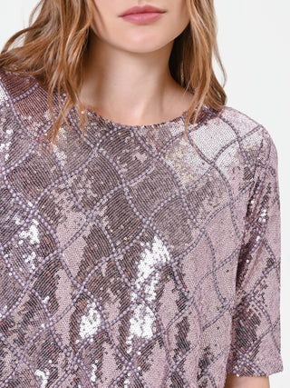 Dusty Rose Diamond-Pattern Sequin Blouse