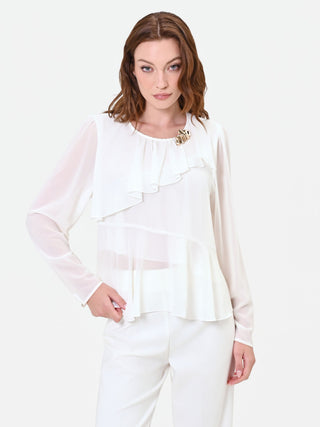 Blusa bordeaux rosso con volant asimmetrico