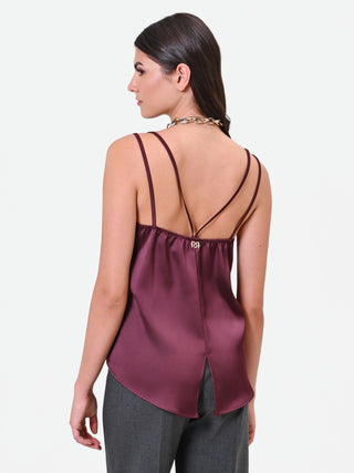 Red Burgundy Satin Top with Double Straps