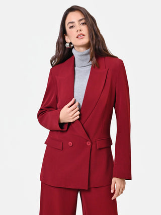 Burgundy Double-Breasted Jacket with Peak Lapels