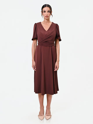 Abito midi marrone in raso