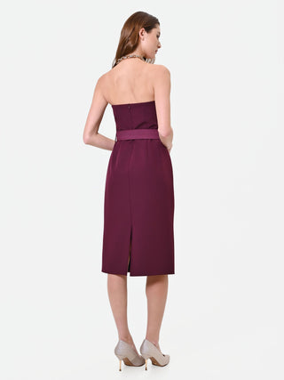 Bordeaux Sheath Dress with Belt and Lapel