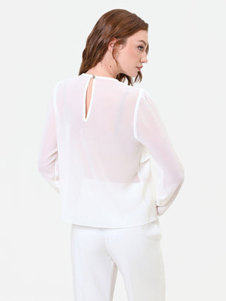 Blusa bordeaux rosso con volant asimmetrico
