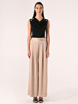 Pantaloni Ampi in Envers Satin Beige Scuro