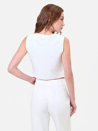 White Single-Breasted Vest in Technical Fabric