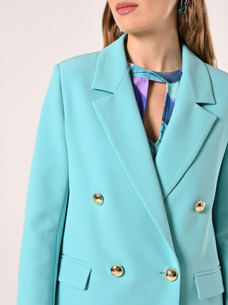 Double-breasted Jacket in Aqua Green Technical Fabric