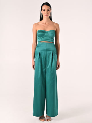 Royal Green Structured Satin Trousers