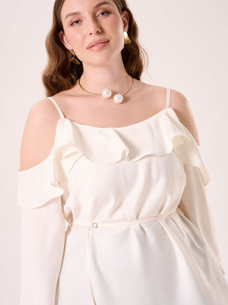 Curvy White Blouse with Thin Belt