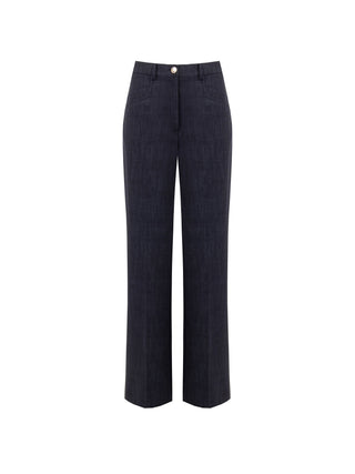 Pantalone blu navy a palazzo con risvolto