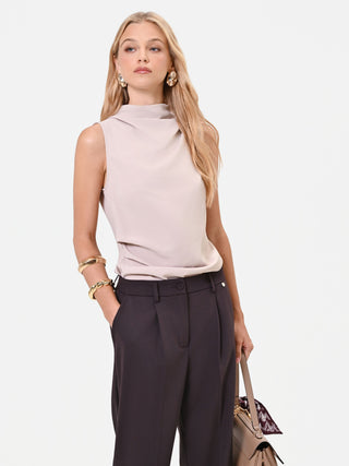 Taupe Beige Asymmetric Draped Top