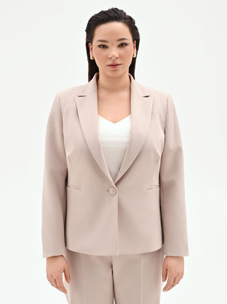 Taupe Beige Curvy Single-Breasted Blazer