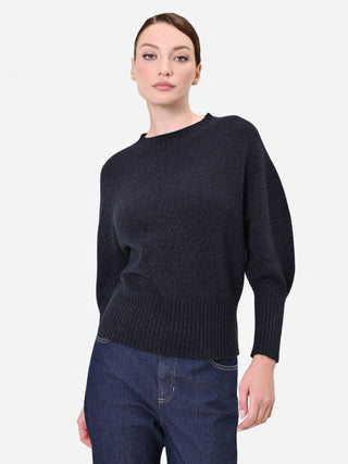 Maglia blu navy girocollo con filato luminoso