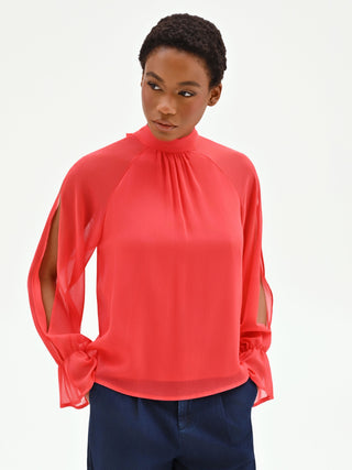 Blusa rosso fragola in georgette