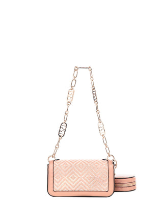 Mini Raffia-effect Shoulder Bag in Pink