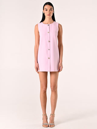 Robe fourreau rose à boutons-bijou