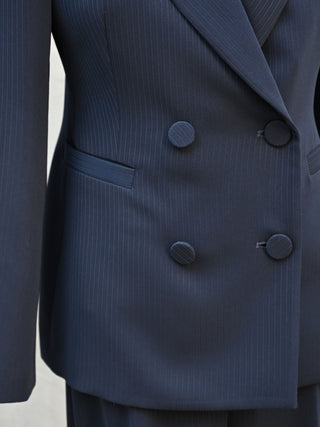 Studio Navy Blue Pinstripe Single-Breasted Jacket