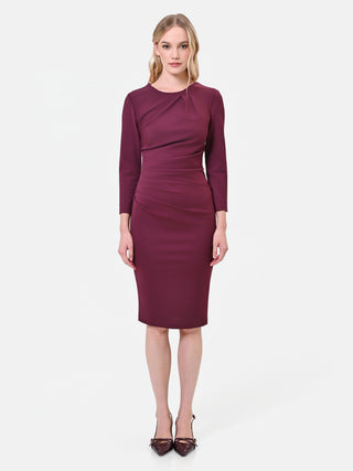 Bordeaux Sheath Dress with Asymmetrical Draping